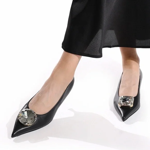 AGL Black Kitten Heel Pumps with Crystal Embellishment size EU 36 NWT - Picture 3 of 3